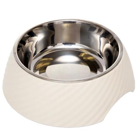 Jojo Twill Round Melamine Stainless Steel Dog Bowl  White Swan