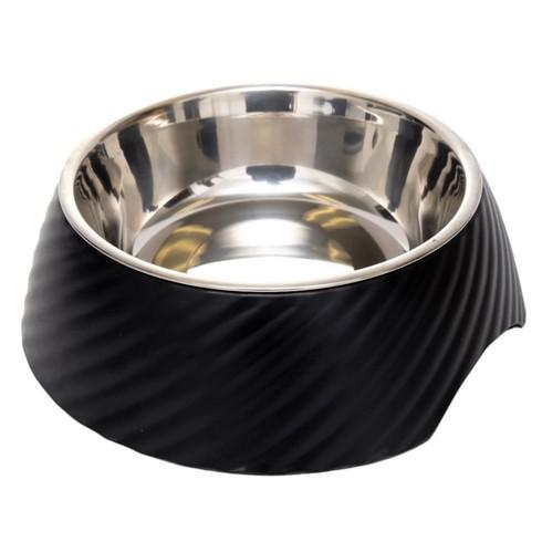 Jojo Twill Round Melamine Stainless Steel Dog Bowl Black