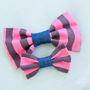 Pink Neon Striped Bowtie