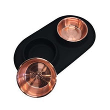 Load image into Gallery viewer, Messy Mutts Double Feeder Black and Copper