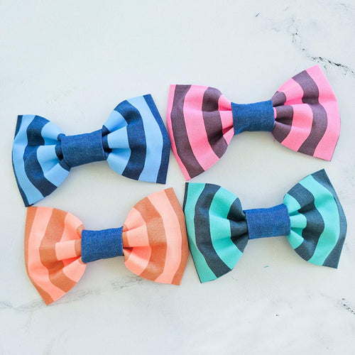 Blue Neon Striped Mini Bowtie