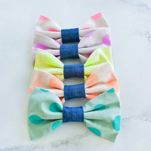 Load image into Gallery viewer, Blue Neon Dotted Mini Bowtie