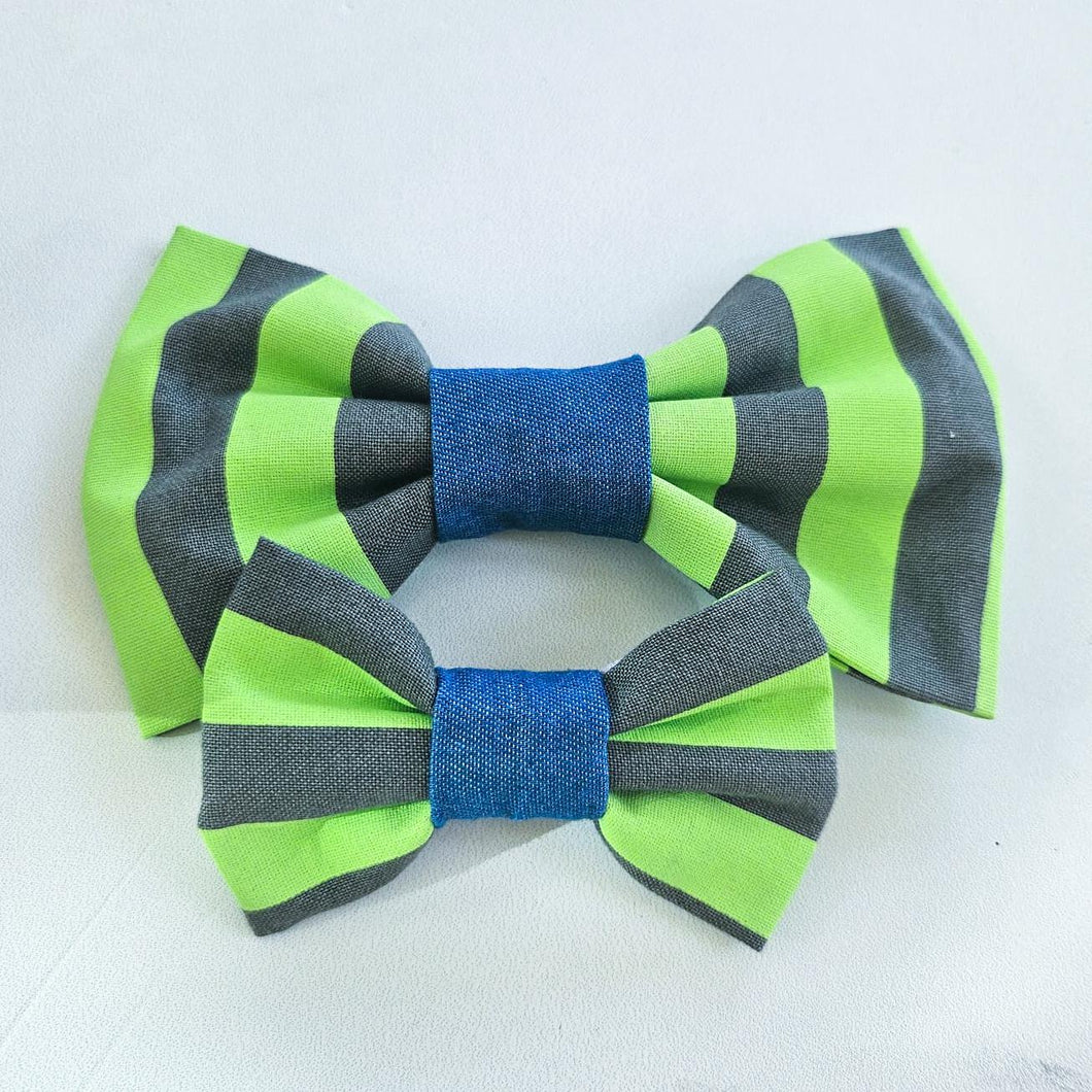 Green Neon Striped Bowtie