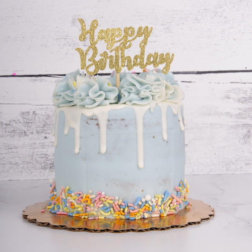 Stacked Blue Sprinkles soft frosting dog cake