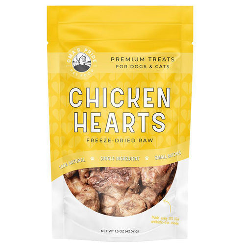 Oma's Pride freeze dried chicken hearts 1.5oz