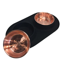Load image into Gallery viewer, Messy Mutts Double Silicone Dog Feeder - Copper Colored Bowls