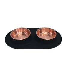 Load image into Gallery viewer, Messy Mutts Double Silicone Dog Feeder - Copper Colored Bowls