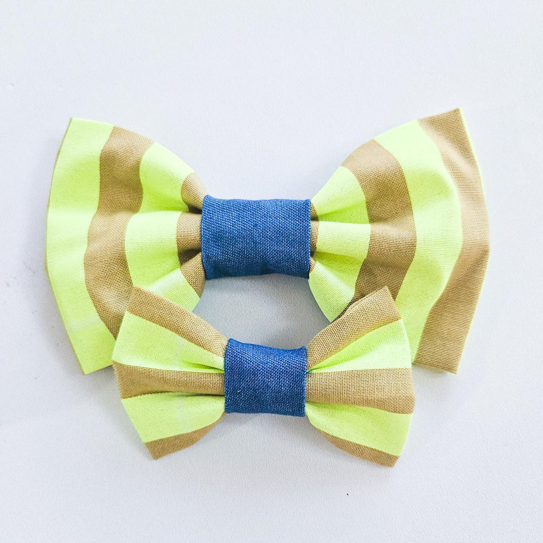 Lime Neon Striped Bowtie