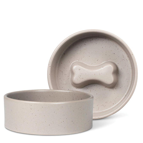 Speckled bone medium slow feeder dog bowl
