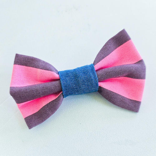 Pink Neon Striped Bowtie