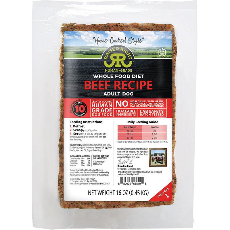 Raised Right   Dog frozen adult Beef 1 lb