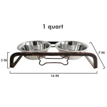 Load image into Gallery viewer, Jojo Rustic Dog Bone Feeder w/ 2 Stainless Steel Dog Bowls