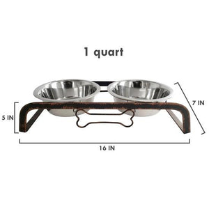 Jojo Rustic Dog Bone Feeder w/ 2 Stainless Steel Dog Bowls