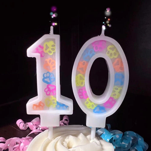 Dog Birthday Party  Paw  Candle Single Numbers